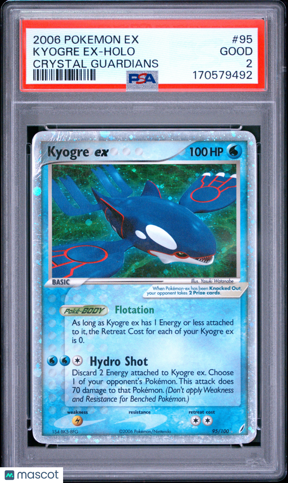 PSA 2 Good Kyogre ex 95/100 Holo EX Crystal Guardians Pokemon Card 2006