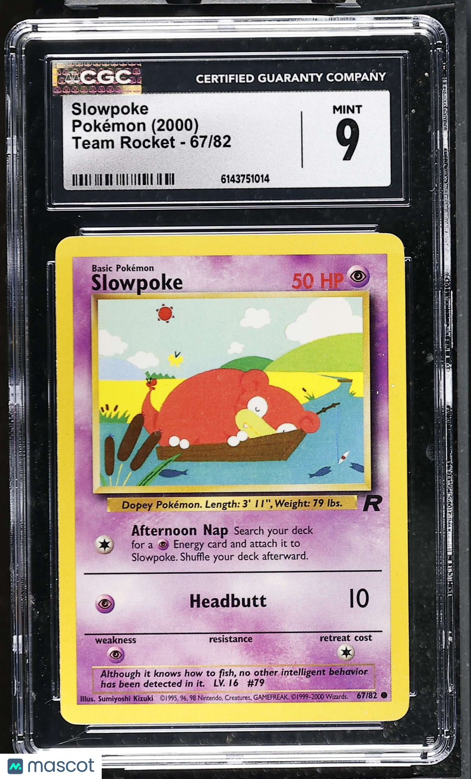 Slowpoke 67/82 Team Rocket Unlimited 2000 English Pokemon CGC 9 Mint