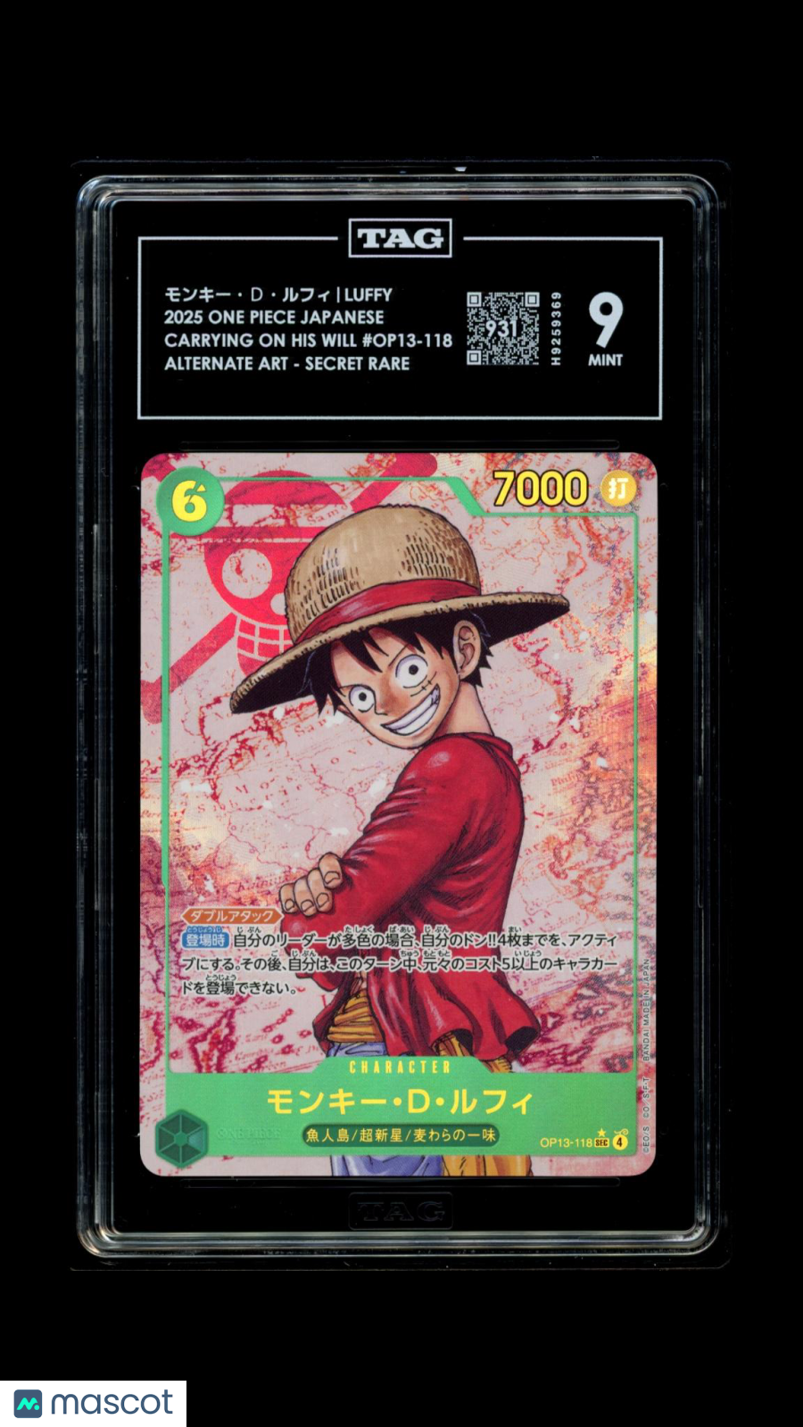 TAG 9 Mint Monkey D. Luffy OP13-118 Alt Art SEC Carrying On His Will Japanese