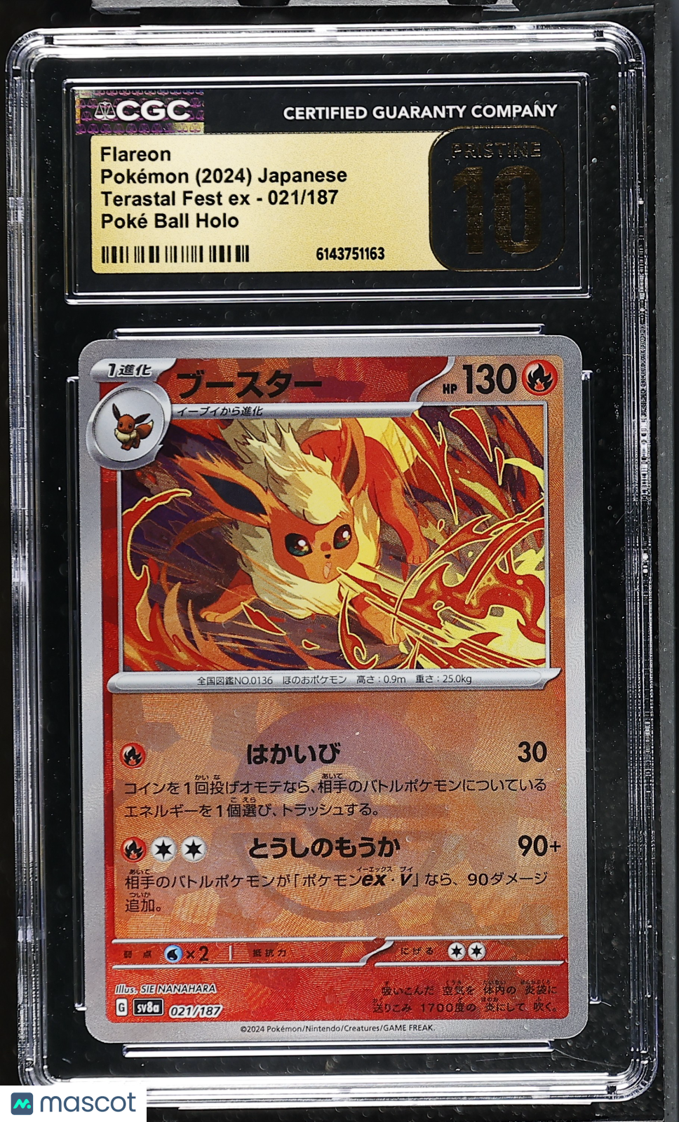 CGC 10 Pristine Flareon 021/187 Poke Ball Terastal Fest sv8a Japanese Pokemon