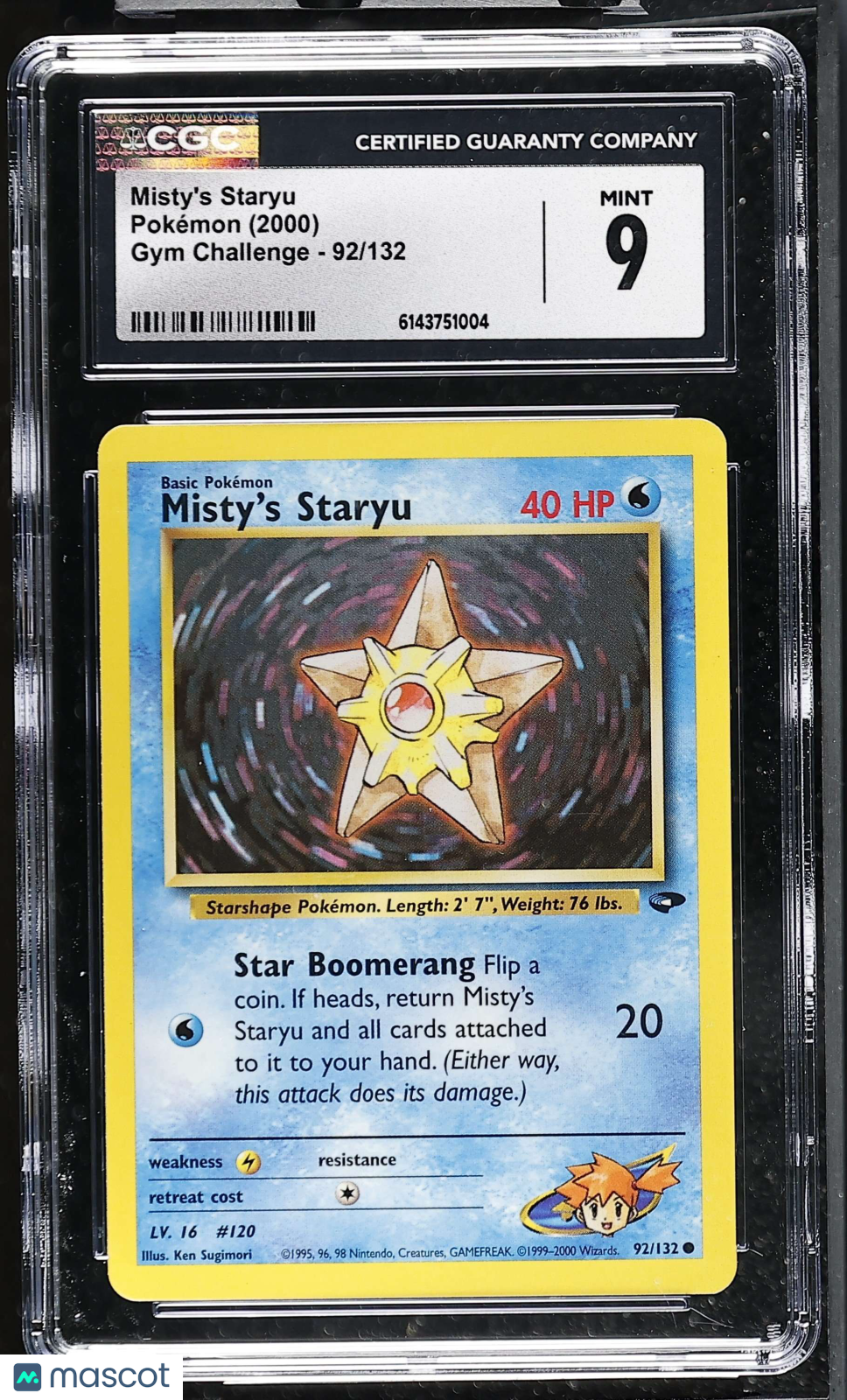 Misty's Staryu 92/132 Gym Challenge Unlimited 2000 English Pokemon CGC 9 Mint