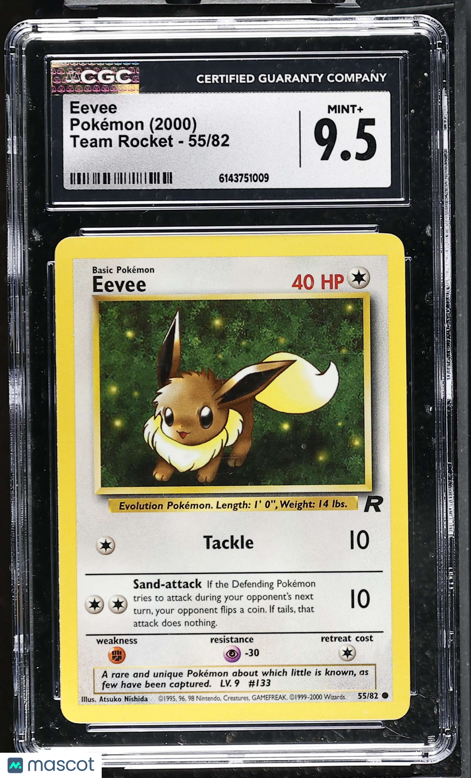 Eevee 55/82 Team Rocket Unlimited 2000 English Pokemon CGC 9.5 Mint+