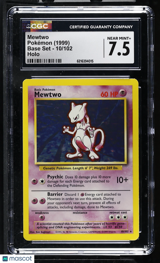CGC 7.5 NM+ Mewtwo 10/102 Holo Base Set Pokemon Card