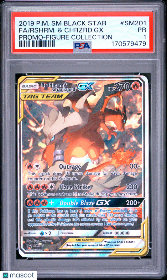 PSA 1 Poor Reshiram & Charizard GX SM201 Full Art Black Star Promo Pokemon