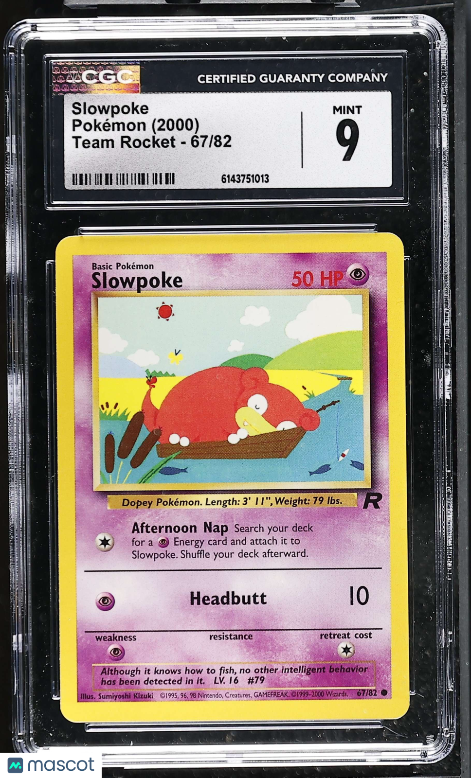 Slowpoke 67/82 Team Rocket Unlimited 2000 English Pokemon CGC 9 Mint