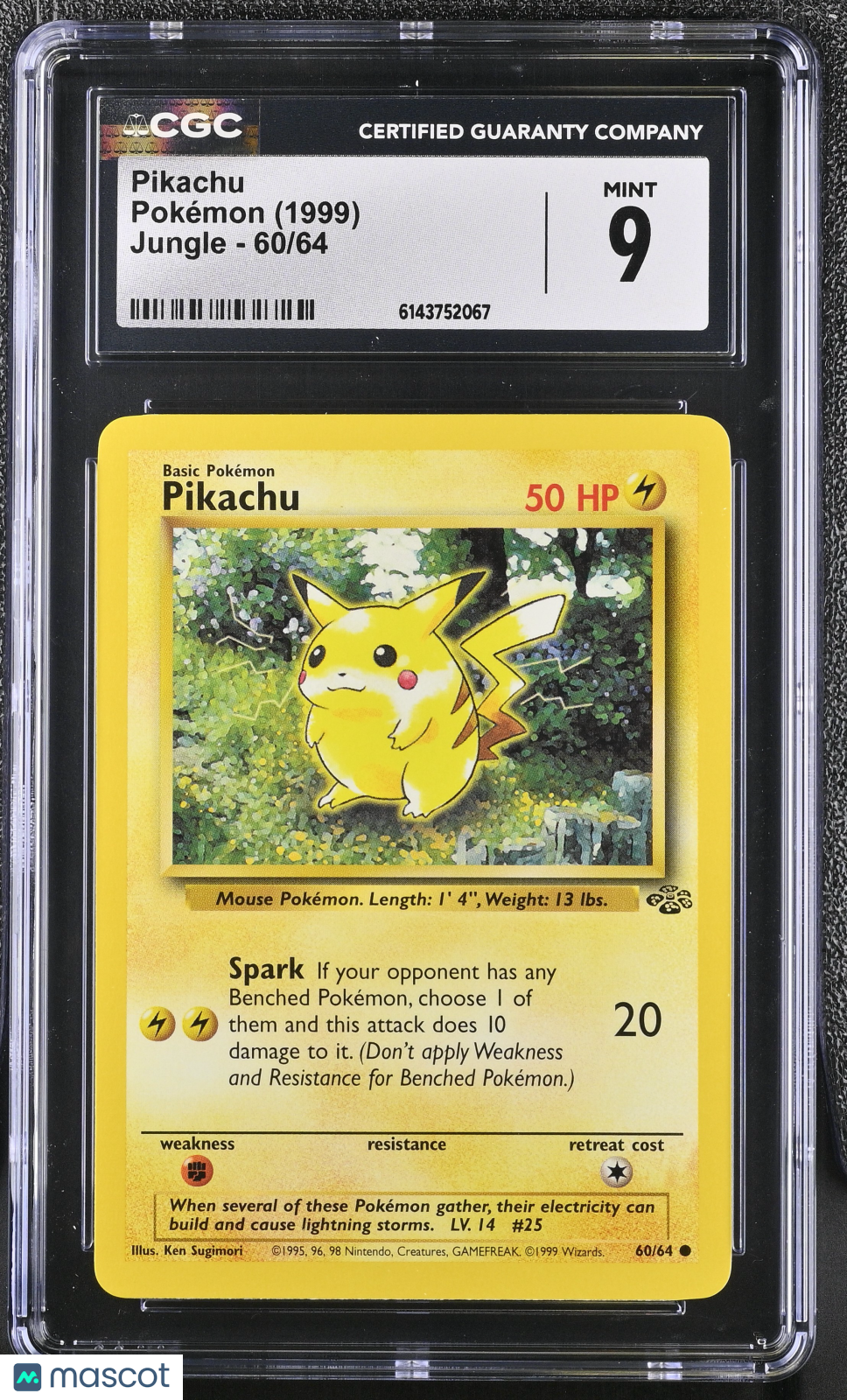 CGC 9 Mint Pikachu 60/64 Common Jungle 1999 Pokemon Card