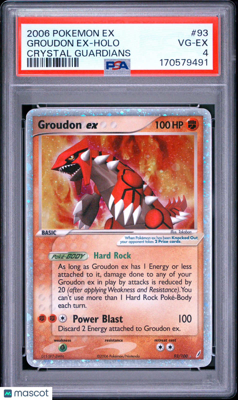 PSA 4 VG-EX Groudon ex 93/100 Holo EX Crystal Guardians Pokemon Card 2006