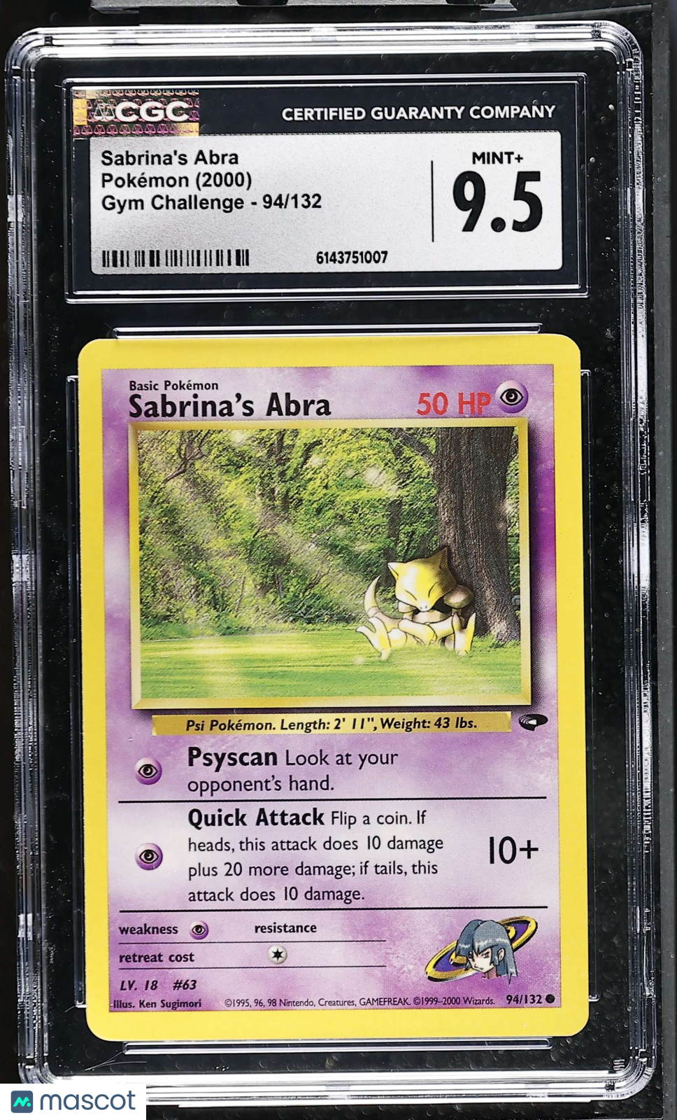 Sabrina's Abra 94/132 Gym Challenge Unlimited 2000 English Pokemon CGC 9.5 Mint+