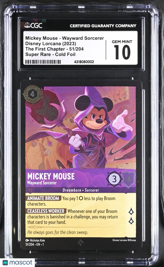 CGC 10 Gem Mint Mickey Wayward Sorcerer 51/204 Cold Foil Lorcana