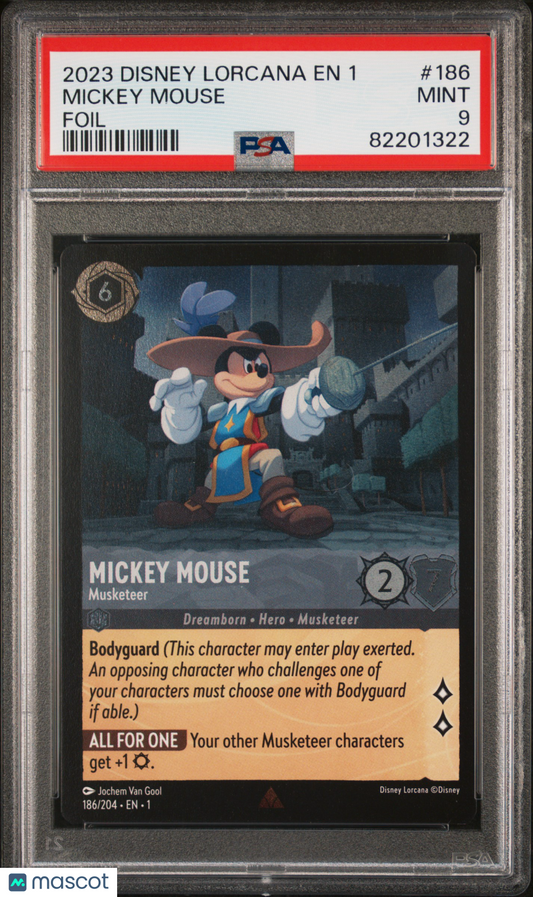 PSA 9 Mint Mickey Mouse Musketeer 186/204 Foil Rare First Chapter Disney Lorcana