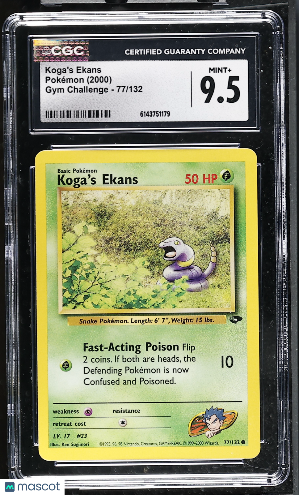 CGC 9.5 Mint+ Koga's Ekans 77/132 Common Gym Challenge 2000 Pokemon Card