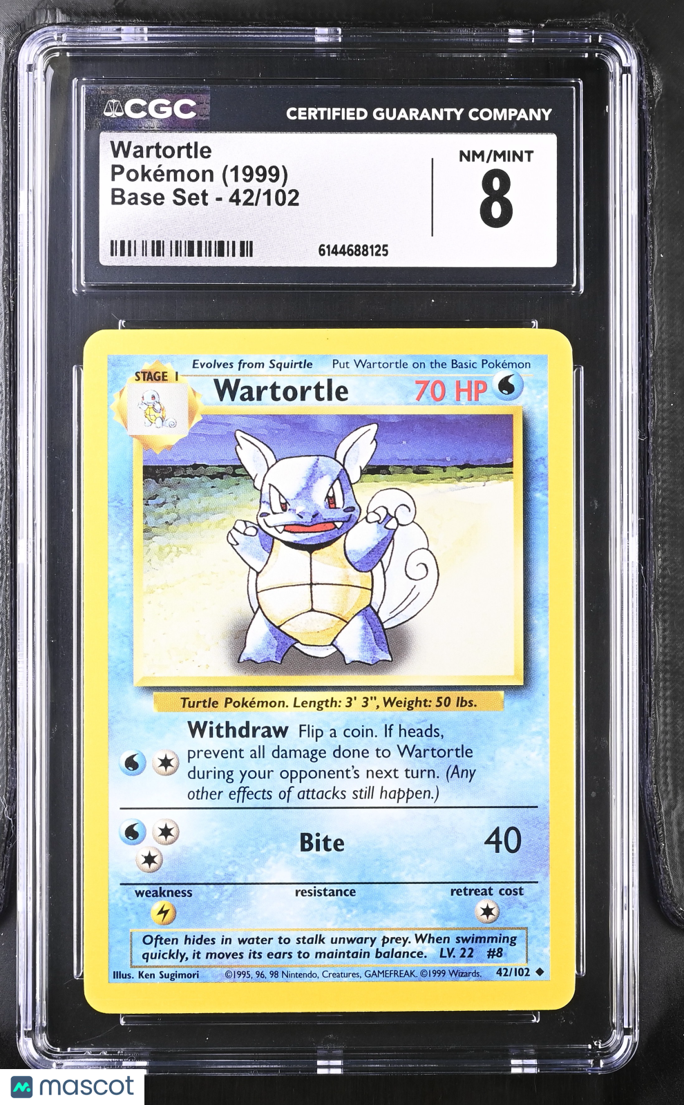Wartortle 42/102 Base Set Unlimited 1999 WOTC English Pokemon CGC 8 NM/Mint