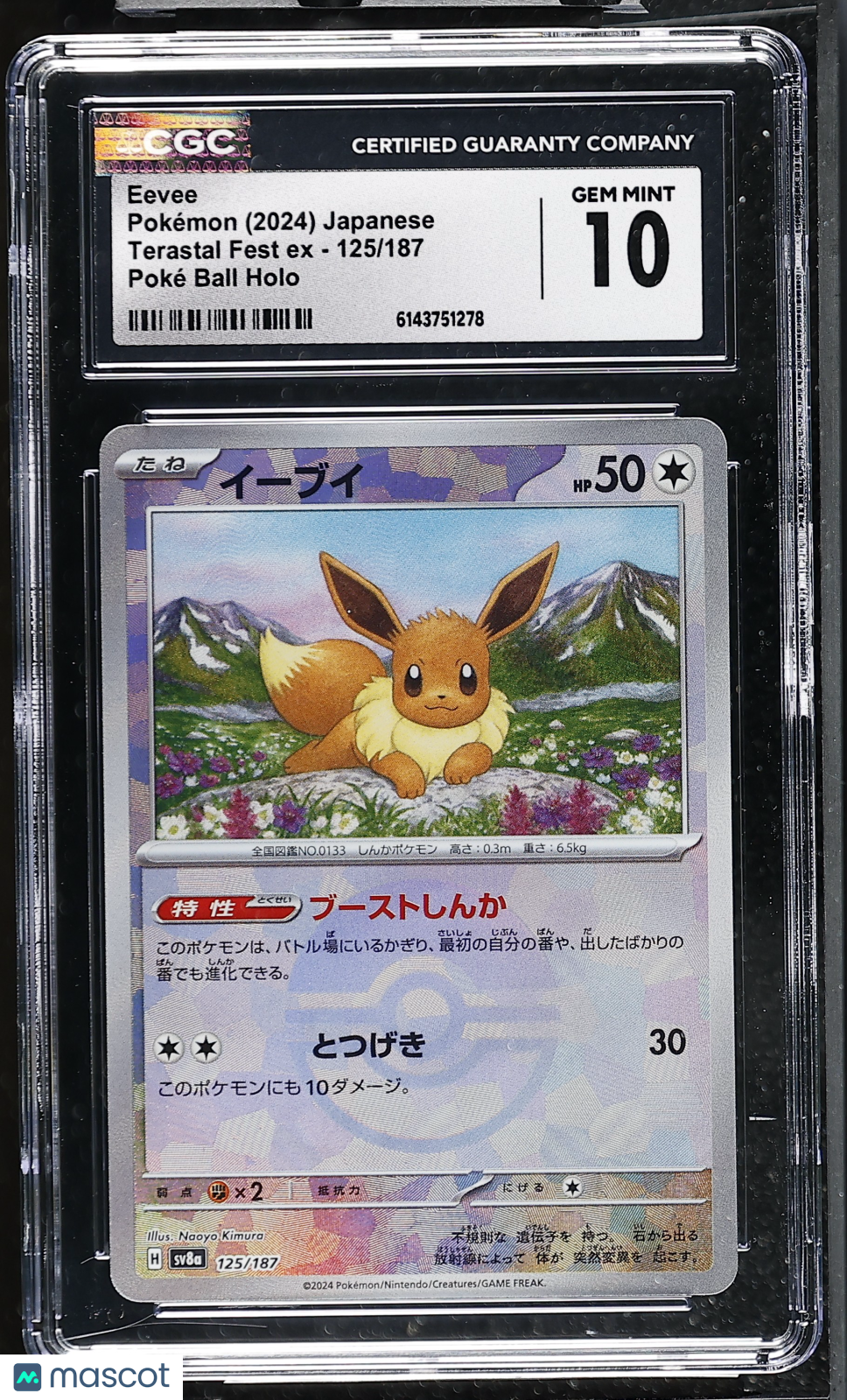 CGC 10 Gem Mint Eevee 125/187 Poke Ball Terastal Fest SV8a Japanese Pokemon Card