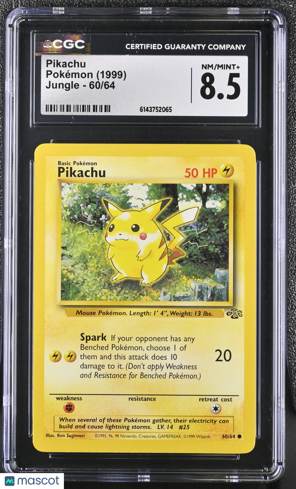 CGC 8.5 NM/Mint+ Pikachu 60/64 Common Jungle 1999 Pokemon Card