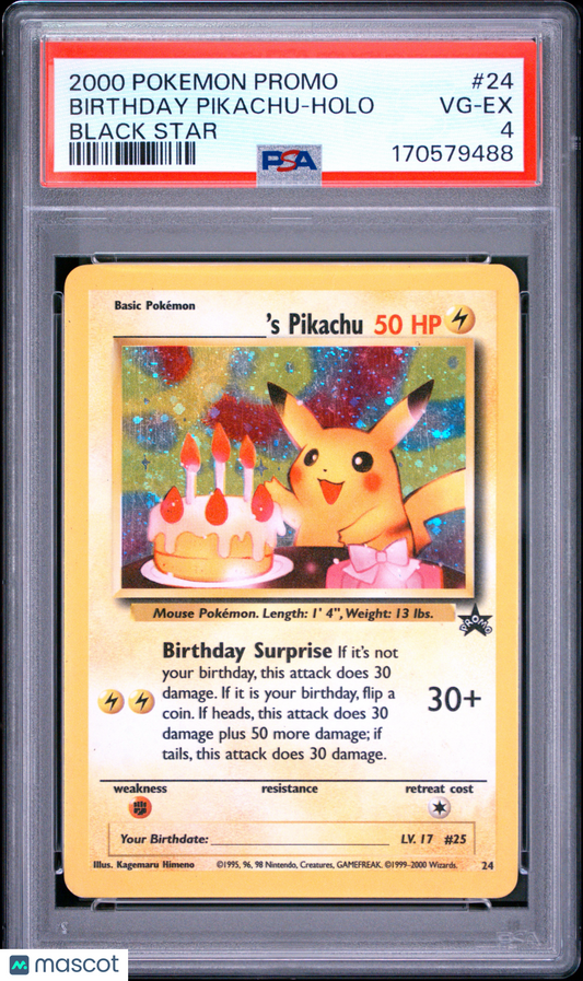 PSA 4 VG-EX Birthday Pikachu _____'s Pikachu #24 Holo Black Star Promo Pokemon