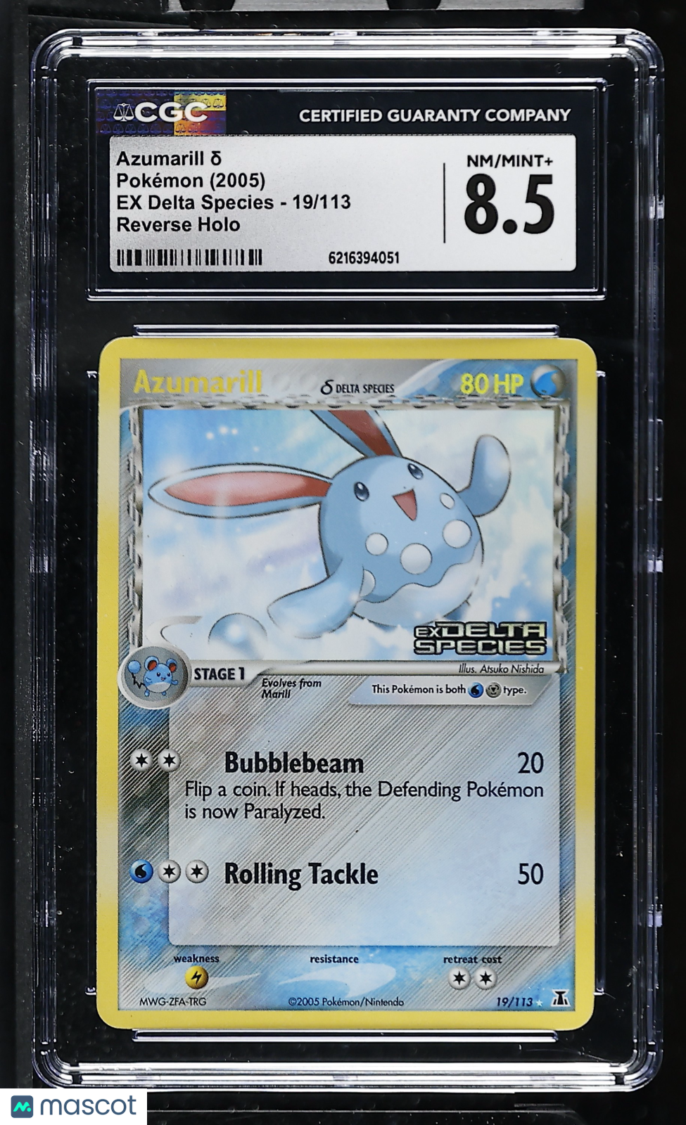 CGC 8.5 NM/Mint+ Azumarill (Delta Species) 19/113 Reverse Holo EX Delta Species