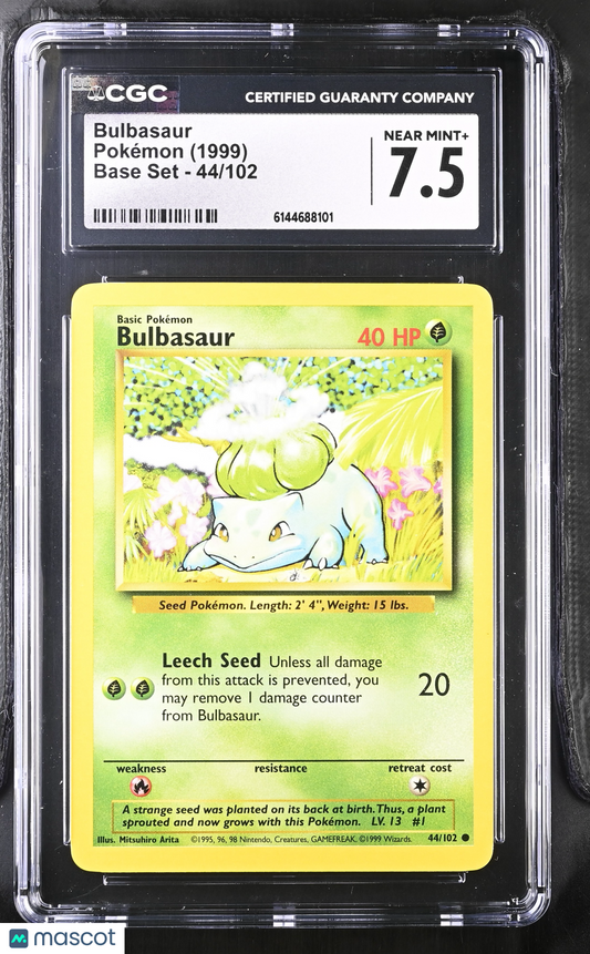 Bulbasaur 44/102 Base Set Unlimited 1999 WOTC English Pokemon CGC 7.5 NM+