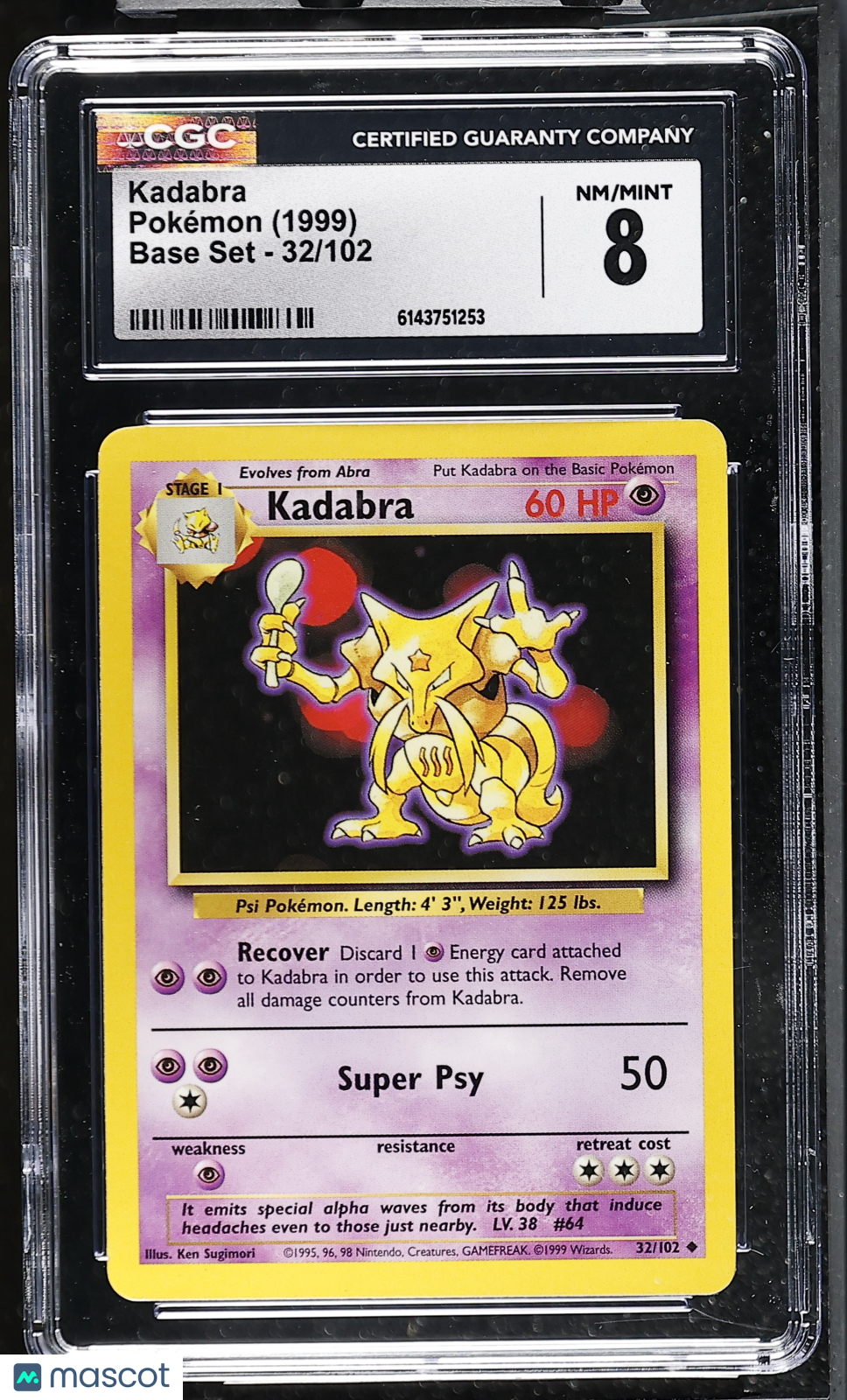 CGC 8 NM/Mint Kadabra 32/102 Base Set 1999 Pokemon Card