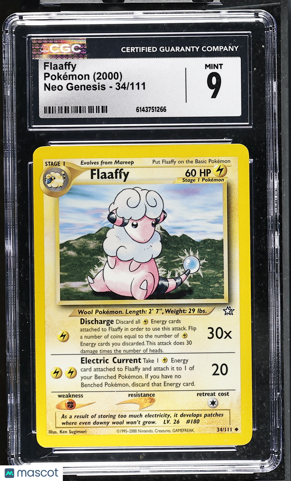 CGC 9 Mint Flaaffy 34/111 Neo Genesis 2000 Pokemon Card