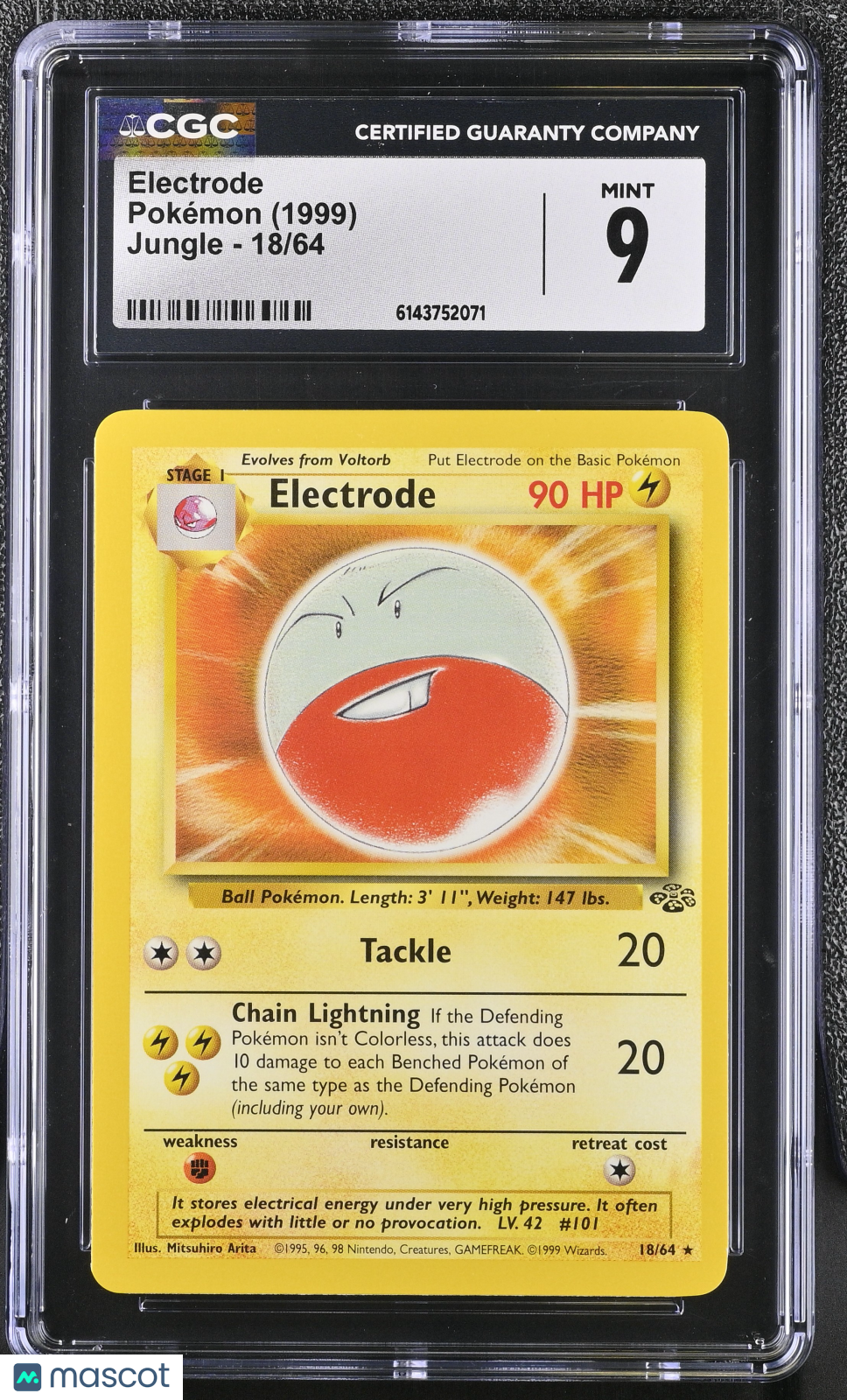 CGC 9 Mint Electrode 18/64 Rare Jungle 1999 Pokemon Card